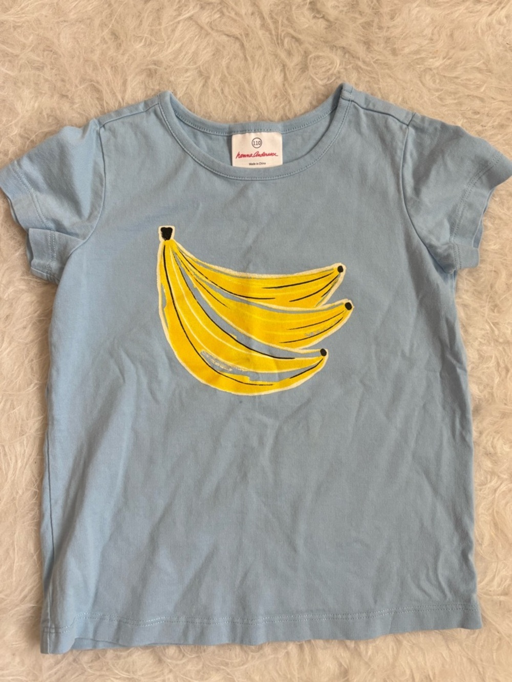 Hanna Andersson Kids Gender Neutral Pale Blue Tee with Yellow Banana Print